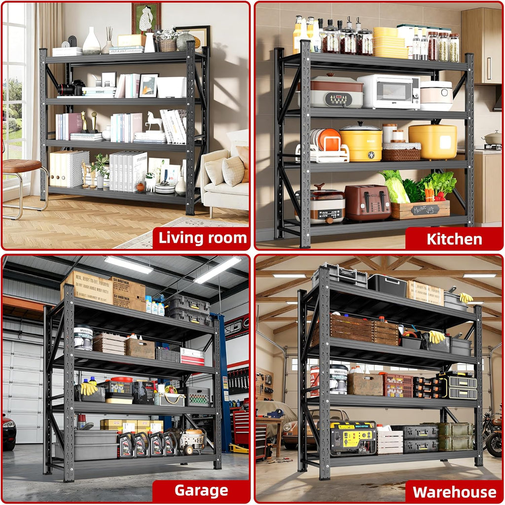 Heavy Duty Garage Shelving 70" W x 23" D x 69" H, 5000LBS Metal Shelving Unit,4-Tier Adjustable Storage Shelves, Boltless Steel Storage Rack for Garage Warehouse Basement
