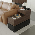 Modern Sofa Side Cabinet, Side Table with USB Interface and Power Outlet, Walnut Wood Living Room Bedroom Side Cabinet Modern Bedside Table with Charging Station for Living Room, Bedroom