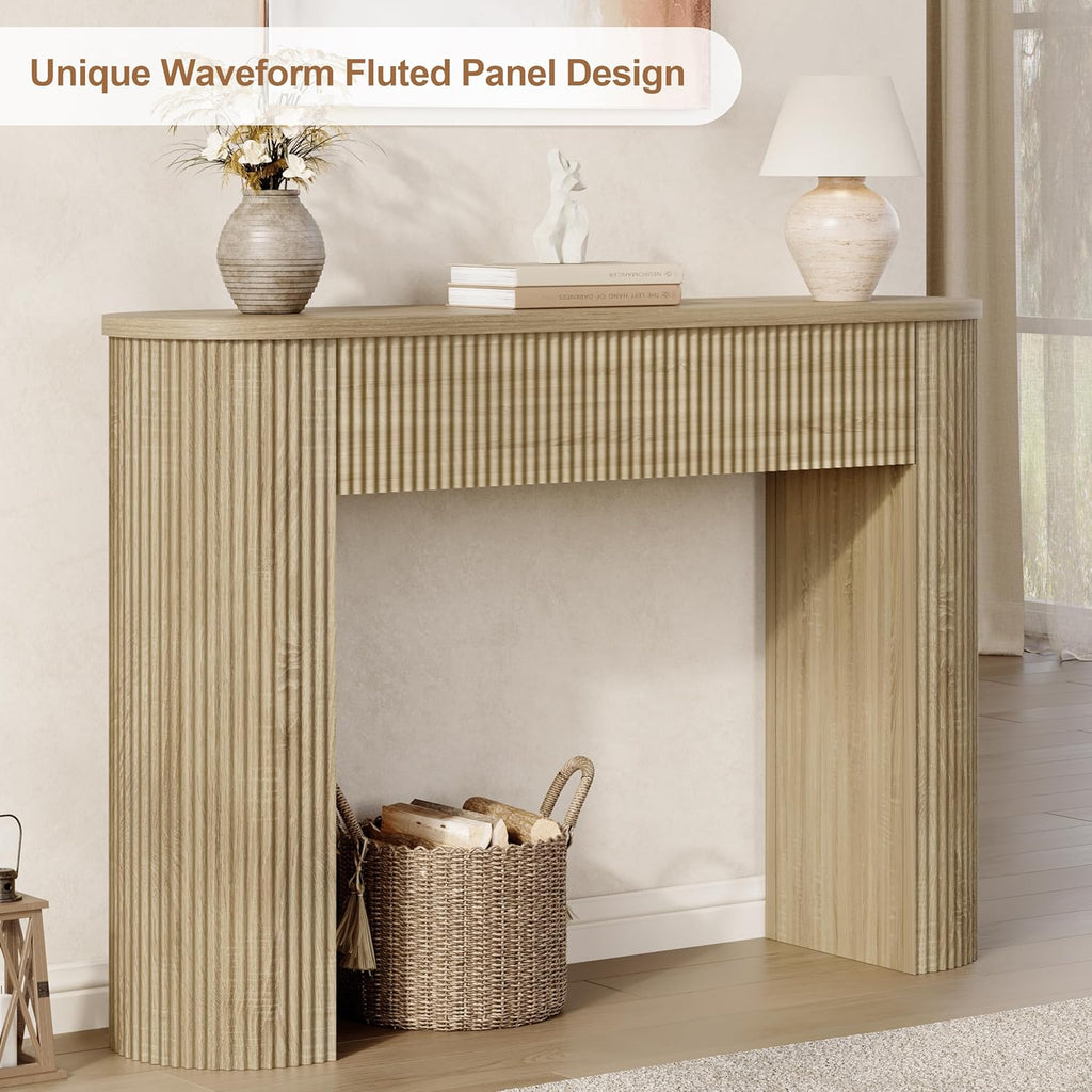 MECHYIN 47" Console Table, Fluted Sofa Table with Sturdy Construction, Small Curved Entryway Table for Entrance, Behind The Couch, Hallway, Living Room, Foyer