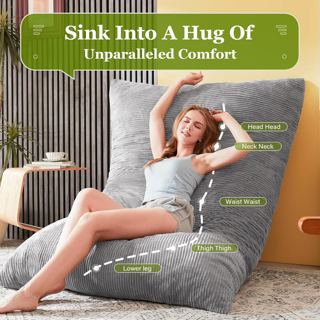 3 in 1 Big Bean Bag Chair, Large Giant Bean Bag Chairs for Adults, Convertible Soft Floor Chair Cushions, Sofa & Bed, Perfect for Bedroom, Living Room, Game Room (Light Grey)