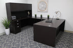 Boss Office Products Holland 71" Executive U-Shape Desk with File Storage Pedestal and Hutch, Mocha