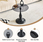 Modern Round Side Table, Gray Glass Top End Table with Black Metal Pedestal Base, Elegant Small Accent Side Tables for Living Room, Bedroom, Corner, and Office