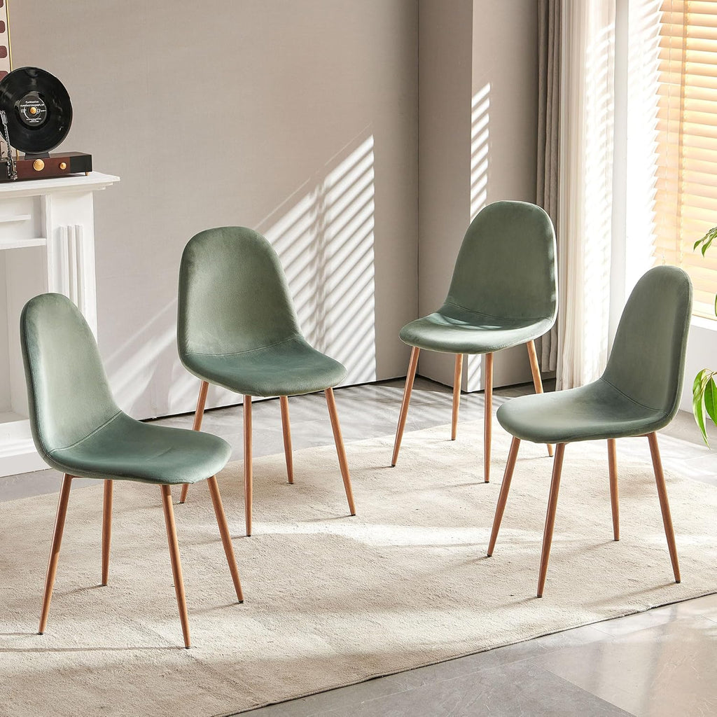 Howtek Dining Chairs Set of 4, Mid Century Modern Green Velvet Upholstered Fabric Kitchen Chairs with Backrest & Metal Legs for Living Room, Dining Room, Vanity - Green