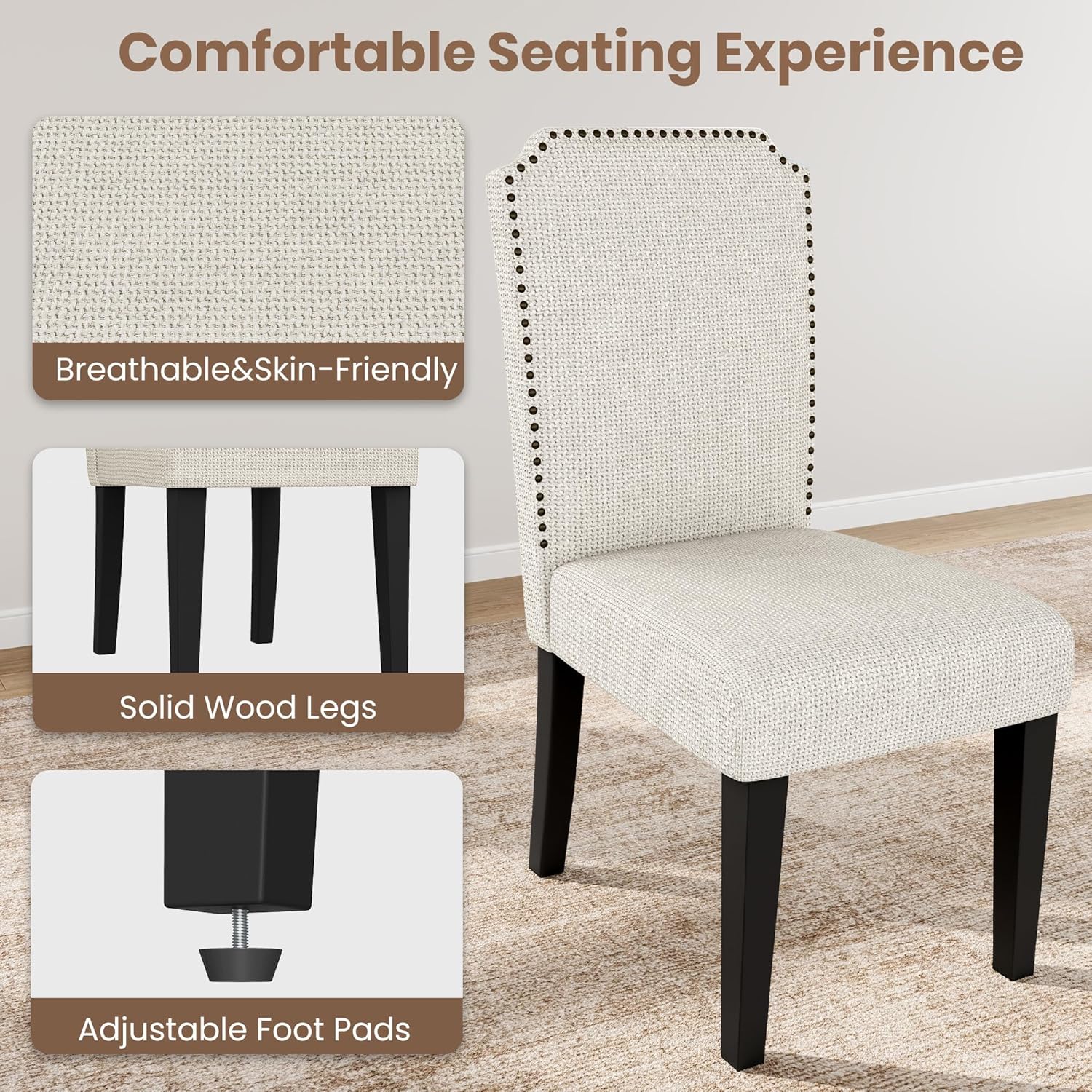 GAOMON 3-Piece 47.24" Round Dining Table Set with 2 Upholstered Dining Chairs, Space-Saving Kitchen Table for 4-6, Compact Dinette Set for Apartment, Living Room, Small Space, Dining Room