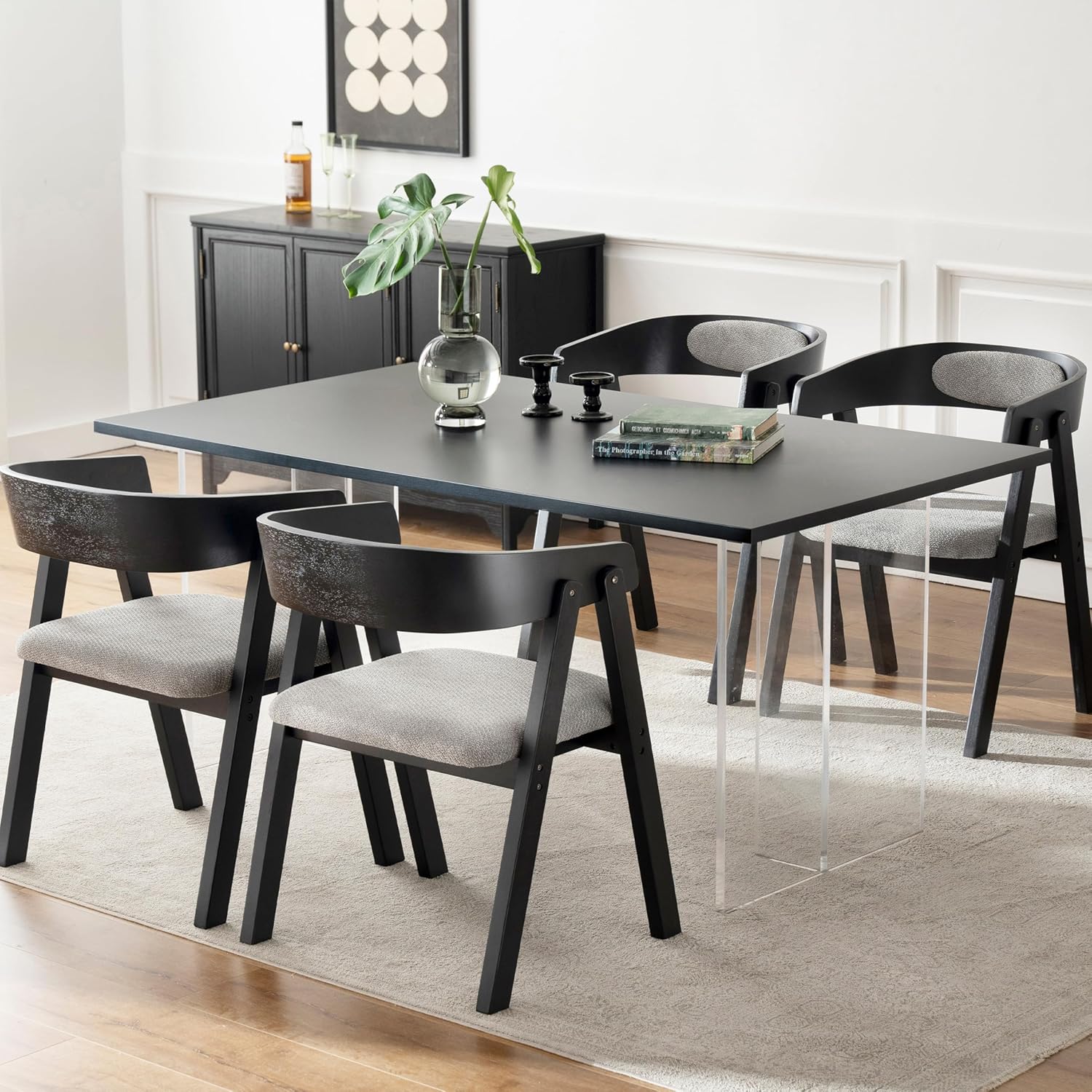 Chogori Wooden Dining Chairs, Modern Dining Room Chairs with Arms and Upholstered Seat, Farmhouse Style Chairs for Kitchen, Dining Room, Living Room (Black, Set of 4)