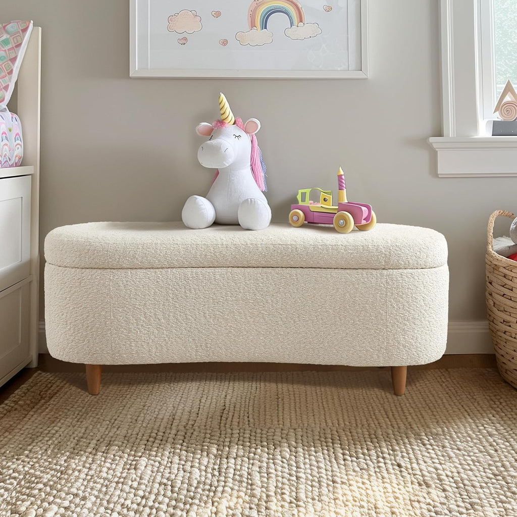 Bailey Boucle-Style Curved Storage Accent Bench