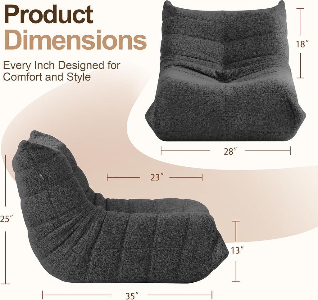 Gazecaia Comfy Bean Bag Chair for Adults Teens | Fireside Floor Lounge Chair,Soft Teddy High-Resilience Memory Foam Bean Bag Couch with Non-Slip Base,for Living Room Bedroom Apartment Office,Dark Gray