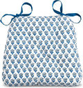 CPC Apatite Blue Hand Block Printed Cotton Chair Cushions Set of 2,Reversible Outdoor/Indoor Chair Pads for Kitchen, Dining Room, Office, Patio Chairs, 16"x15"x4"