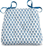 CPC Apatite Blue Hand Block Printed Cotton Chair Cushions Set of 2,Reversible Outdoor/Indoor Chair Pads for Kitchen, Dining Room, Office, Patio Chairs, 16"x15"x4"