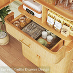HUAHUU Kitchen Pantry Cabinet, 71" Tall Pantry Storage Cabinet with Rattan Doors, Large Drawer, Modern Curved Cabinets for Kitchen, Dining Living Room, 10 Compartment Wooden Food Pantry, Natural