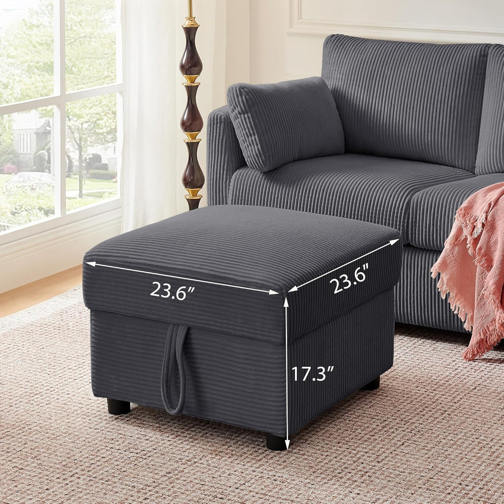 Corduroy Storage Ottoman for Living Room Sofas Couches, Square Ottoman with Storage Space Foot Rest Stool for Apartment, Dorm, Entryway, Grey