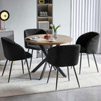 NORDICANA Accent Chairs Set of 2, Fuzzy Sherpa Dining Chairs with Barrel Back, Upholstered Faux Fur Armchairs with Black Metal Leg, Living Room Chairs (Black)