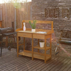 MUPATER Potting Bench Garden Table for Outdoors with Removable Stainless Sink, Planting Work Bench with Storage Shelves and Drawer, Natural Wood