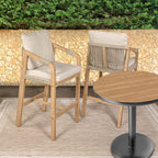 JONATHAN Y Porto Acacia Wood Outdoor Bar Stool Set of 2 for Patio and Kitchen Counter, Coastal Woven Rope Armchairs with Removable Cushions, Light Teak BSL1200A-SET2