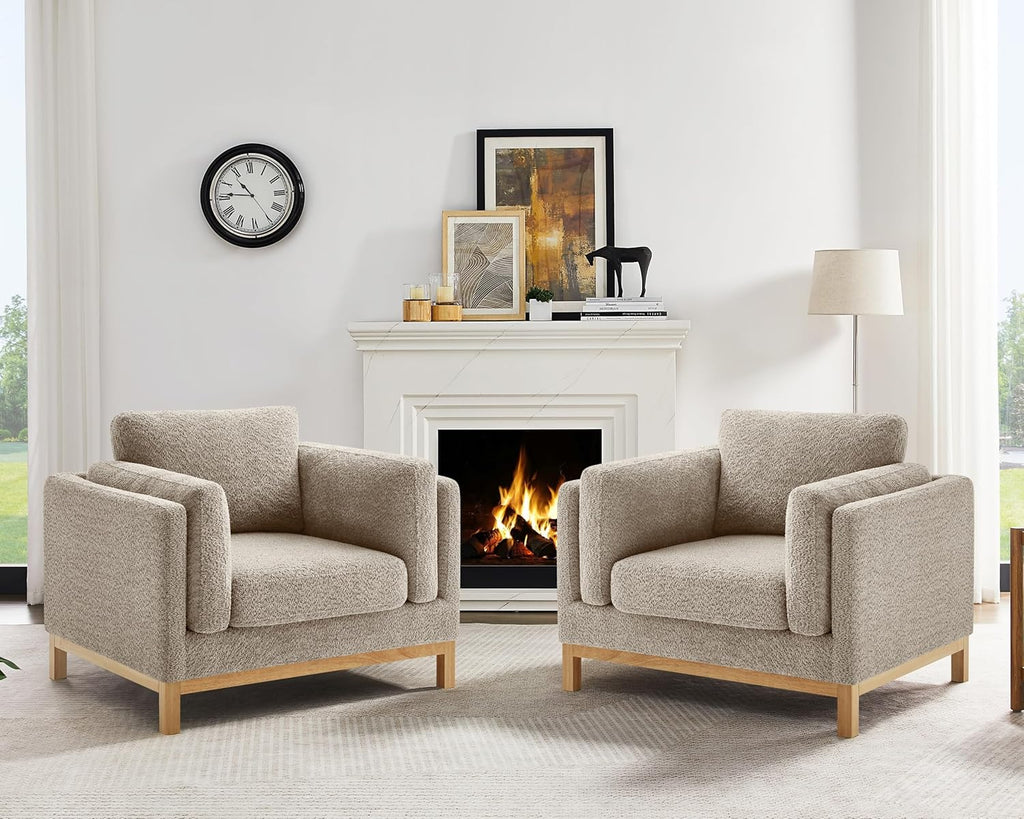 VANOMi 41.34" Oversized Accent Chair Set of 2, Chenille Armchair Living Room Chairs with Solid Wooden Legs Wide Armrest Pads, Reading Chair for Bedrooms, Apartments, Offices（Camel）