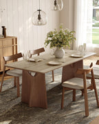 71" Sintered Stone Dining Table for 6, Luxury Rectangle Kitchen Table with Solid Wood Base, Mid Century Modern Dining Room Table
