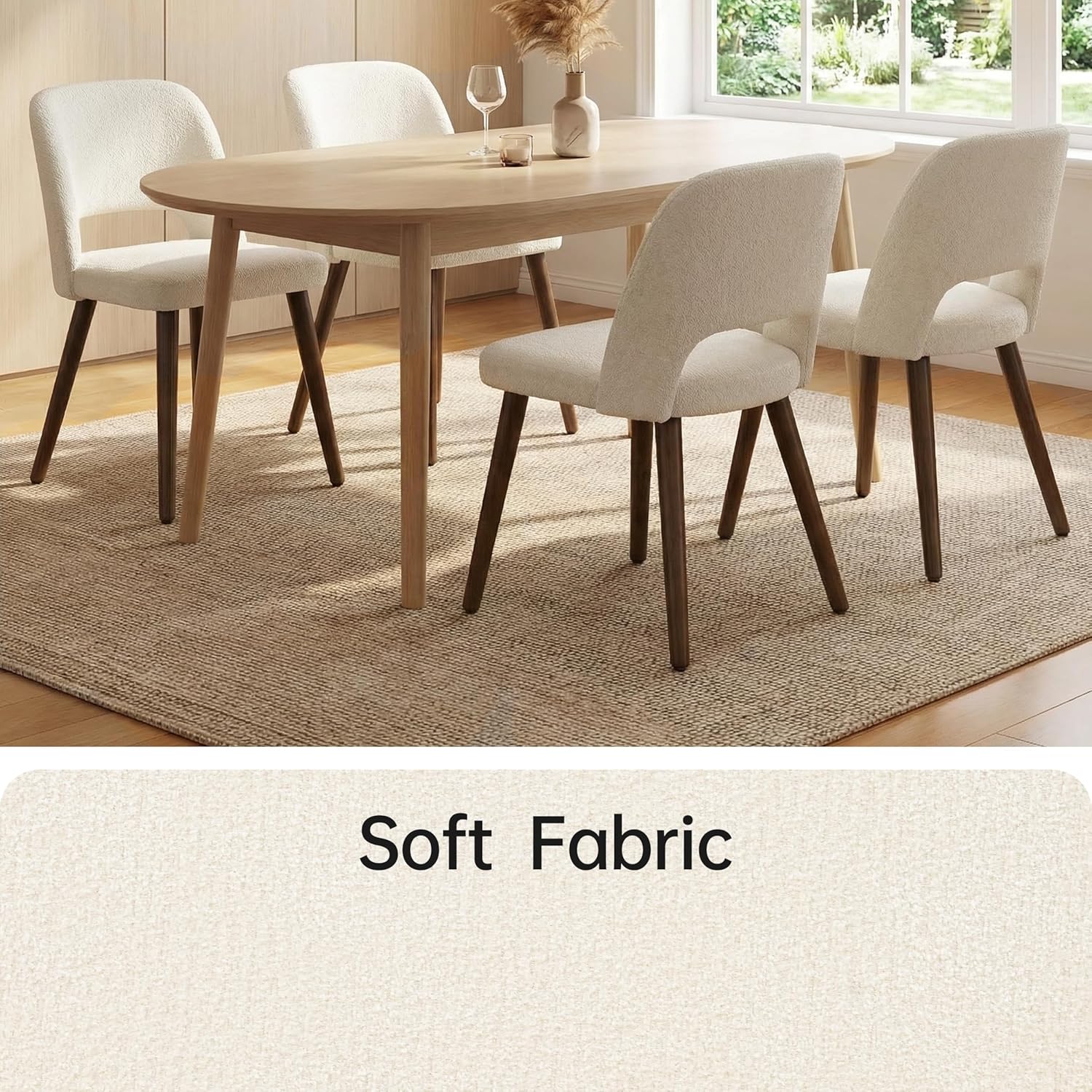 Usaint Wooden Dining Chairs Set of 2, 19.3" Modern Fabric Upholstered Dining Room Chair with Ergonomic Curved Backrest for Kitchen Dining Room and Restaurant, Beige