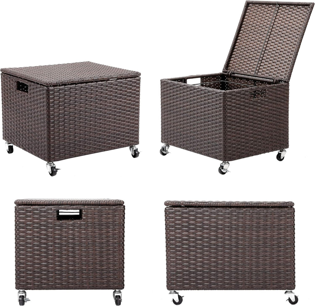 BIRDROCK HOME Rolling Filing Cabinet - Weatherproof Rattan-Style Storage Box or Resin Deck Chest with Wheels for Organizing Cushions, Toys, and Accessories in Home, Office, or Garden (Espresso)