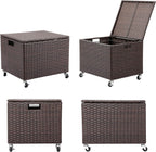 BIRDROCK HOME Rolling Filing Cabinet - Weatherproof Rattan-Style Storage Box or Resin Deck Chest with Wheels for Organizing Cushions, Toys, and Accessories in Home, Office, or Garden (Espresso)