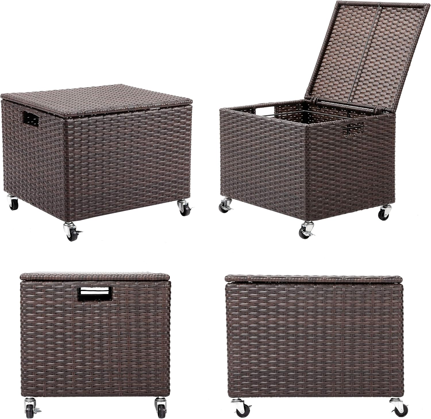 BIRDROCK HOME Rolling Filing Cabinet - Weatherproof Rattan-Style Storage Box or Resin Deck Chest with Wheels for Organizing Cushions, Toys, and Accessories in Home, Office, or Garden (Espresso)
