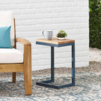 C-Shaped Side Table with Natural Wood Top and Metal Frame, Rectangular, for Living Room, 10.25 x 12.75 x 19 Inches
