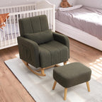 HCHAIRH Rocking Chair with Ottoman, Nursery Glider Rocker with High Backrest and Side Pocket, Teddy Rocking Accent Armchair with Solid Wood Legs for Nursery, Living Room, Bedroom Green