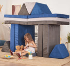 jela Kids Play Couch Extended Size 8PCS for Family, Floor Sofa Modular Funiture for Kids Adults, Playhouse Play Set for Toddlers Babies, Modular Foam Play Couch Indoor 66" x 33" x 22" Navyblue | durable foam