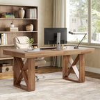 LITTLE TREE 63-Inch Computer Desk, Simple Thick Appearance, Study Gaming Writing Workstation Executive Office Desk for Home, Study Room, Office, Rustic Brown
