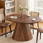 FurSch 43.3"-59" Extendable Oval Dining Table for 4-6-8, Round Adjustable Kitchen Table with Removable Leaves Space Saving, Transformer Dinner Table with Fluted Pedestal Base for Living Room (Walnut)