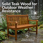 Sunnydaze Outdoor Bench for Patio, Front Porch, or Park - 2-Person Wooden Teak Garden Bench Seat - 675 lb Weight Capacity - 50"