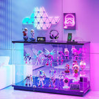 Lvifur RGB Glass Display Cabinet - with Lock, High Gloss Sideboard with Human Body Sensor & Glass Shelves for Toys, Books, Collectibles, Liquor, Bookcase for Living Room, Kitchen, Study, Black