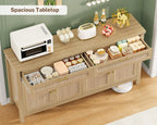 usikey Buffet Cabinet with Storage, 63” W Fluted Sideboard Cabinet with 2 Drawers & Adjustable Shelves, Coffee Bar with 4 Doors, Natural