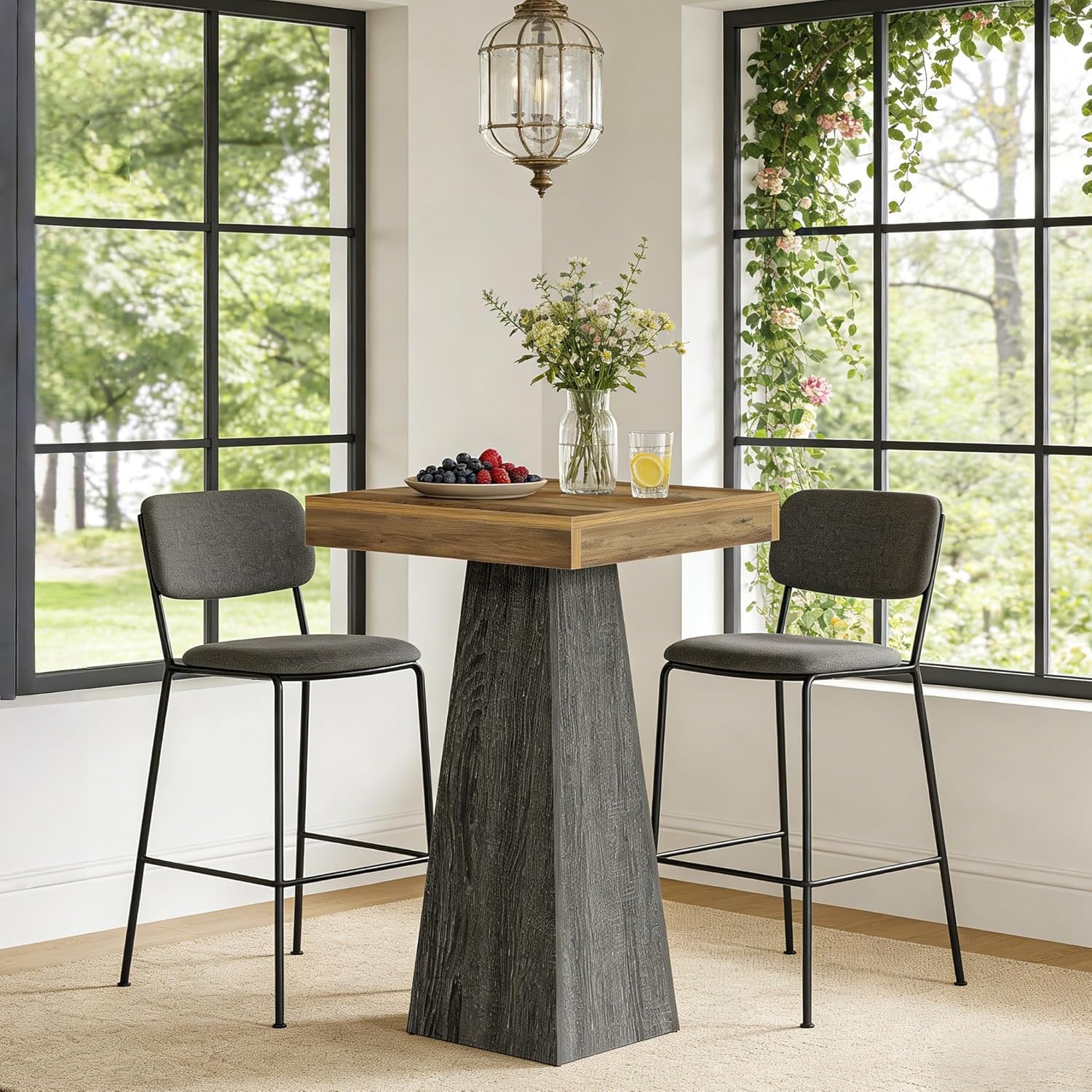 Tribesigns Square Bar Table, 39.37" H Industrial High Top Pub Table with Tapered Base, Wood Compact Bistro Table for Home Bar, Kitchen, Small Space, Brown & Gray