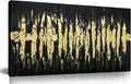 Large Hand Painted 3D Canvas Wall Art for Living Room, Neutral Abstract Black and Gold Texture Minimalismt Painting Handmade Picture Artwork Wall-Decor for Bedroom Home Decoration, Size 40x20 inches