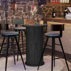 Round Bar Table with 3-Tier Hidden Storage Shelves Slide Door, 36.4'' High Top Bistro Table Cocktail Table for Small Bars, Dining Room, Living Room (Black)