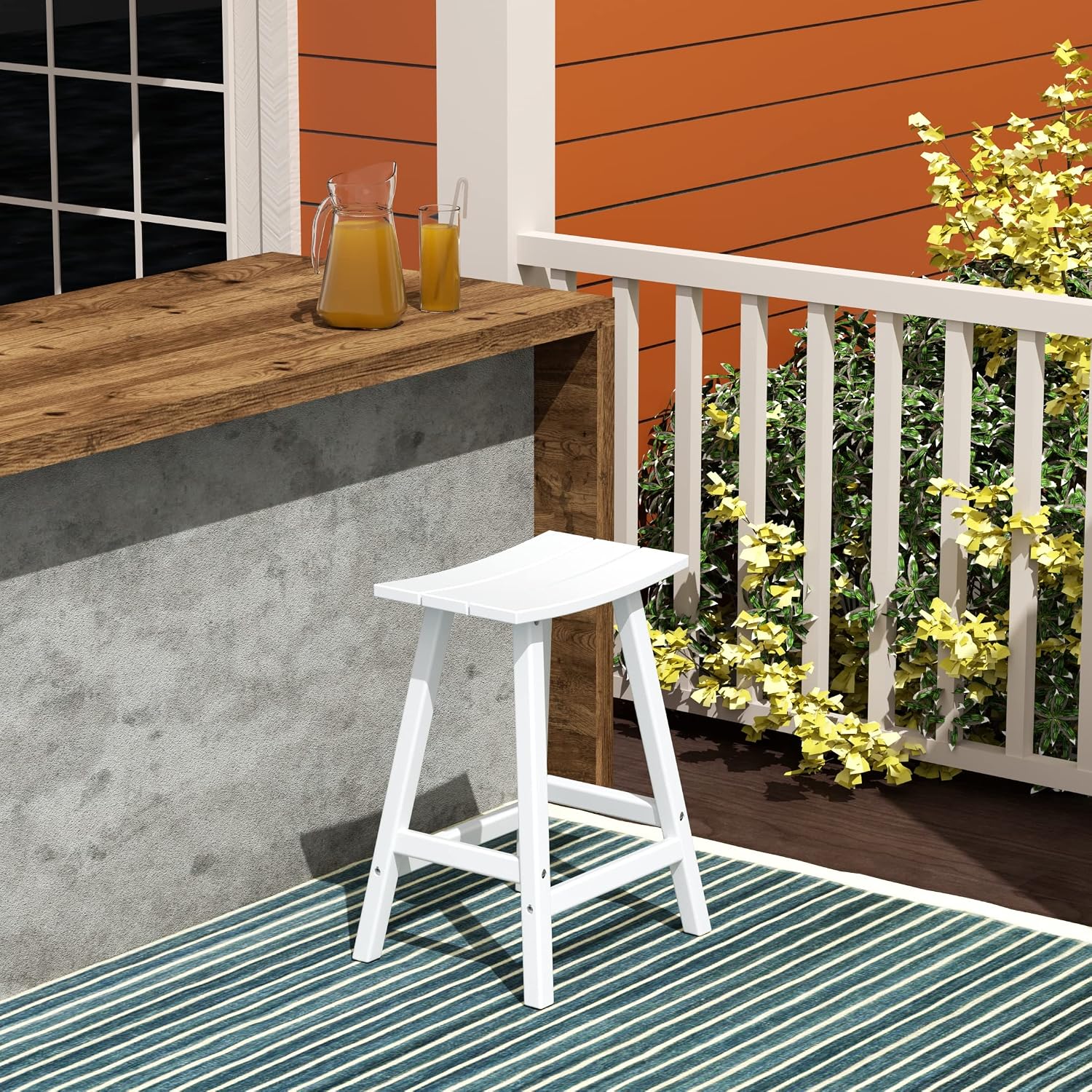 Westin Outdoors Laguna WO Home Furniture Patio Counter Stools Set of 2 PCS Outdoor Adirondack 24" in Saddle Bar Stools for Porch, Backyard, BarBQ, Party, Events (White), White