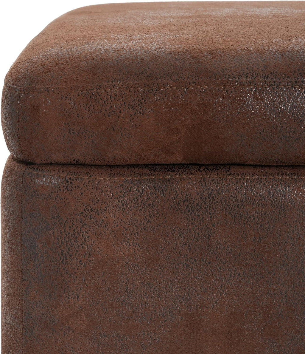 Christopher Knight Home Nesley Upholstered Ottoman with Storage for Living Room, Microfiber Modern Storage Ottoman Foot Rest, Wooden Bedroom Rectangular End of Bed Bench, Brown