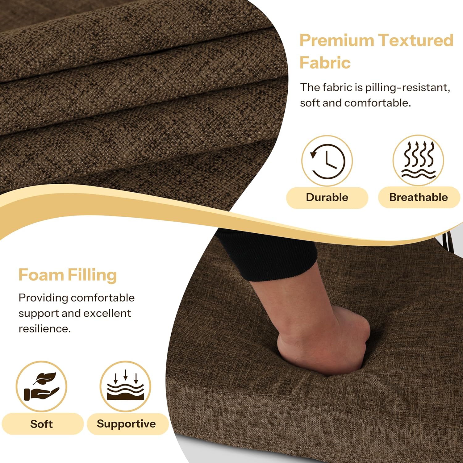 2.5 Inch Thick Dining Chair Cushions Set of 4 with Ties Non-Slip 16.5" x 16" Seat Cushions with Machine Washable Cover Comfy D-Shaped Kitchen Chair Pads Brown