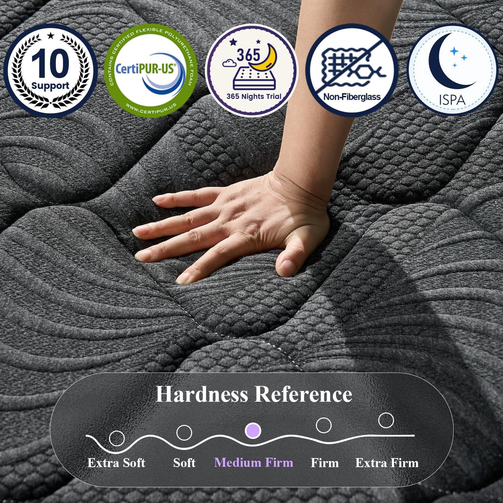 Hiboss Queen Size Mattress (Upgraded), 14 Inch Luxury Hybrid Queen Mattress in a Box, Cooling Gel Memory Foam & Pocket Springs, Medium Firm, Back Pain Relief, Extra Edge Support, 365-Night Trial
