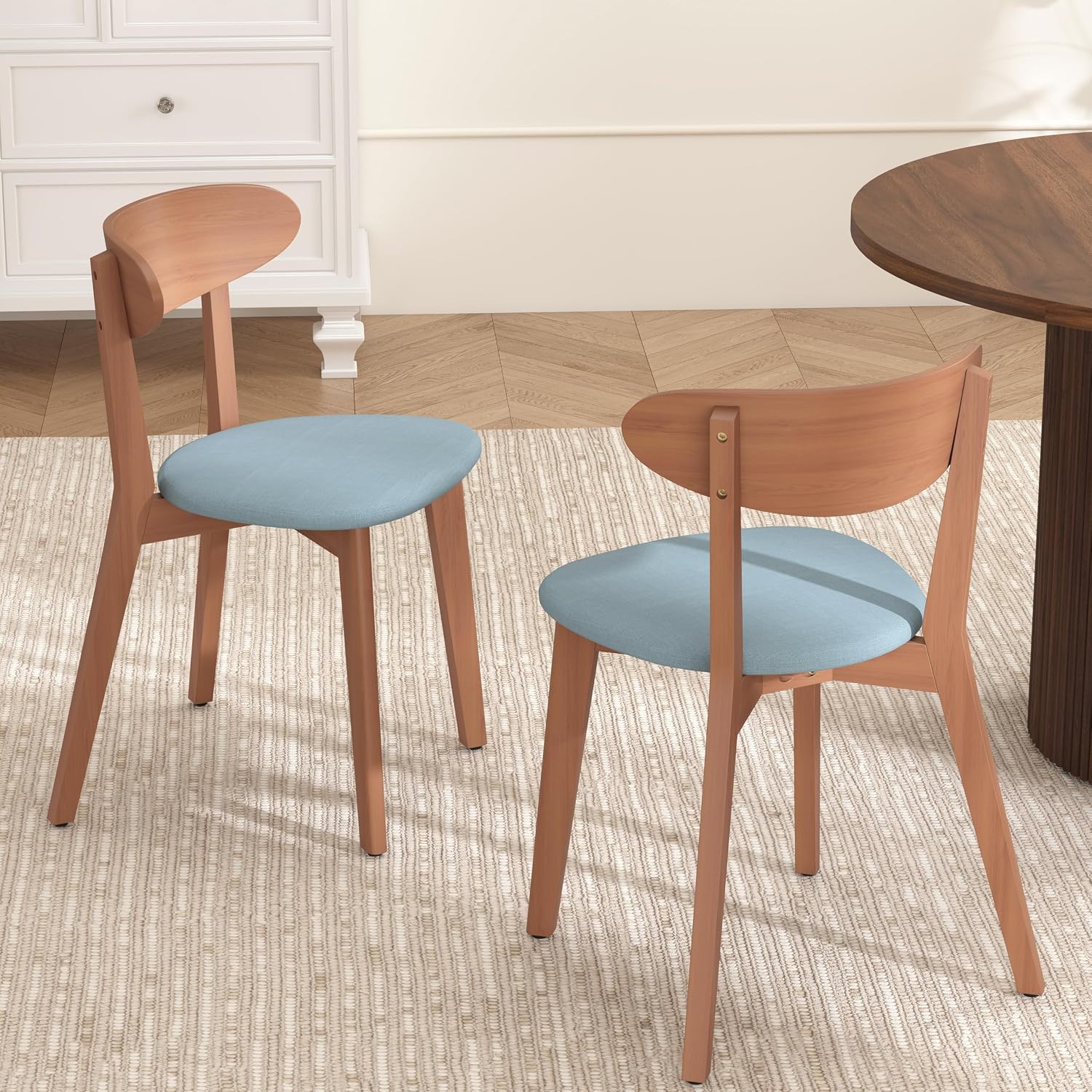 weselon Dining Chairs Set of 4, Solid Wood Dining Chair Armless, Mid-Century Modern Upholstered Linen Seat Cushion Dining Room Chair for Home Kitchen Dining Room Restaurant (Walnut, 4)