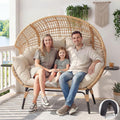 Double Egg Chair Outdoor Indoor 2 Person Wicker Egg Lounge Chair with Foldable Cup Holder Cushion Rain Cover Patio Oversized Loveseat for Balcony Porch Backyard