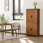 HOMCOM 64" Kitchen Pantry Cabinet, Freestanding Storage Cabinet with 4 Doors and 3 Adjustable Shelves for Dining Room, Oak