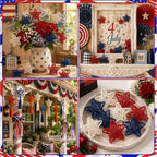MEMOVAN 4th of July Patriotic Star Rattan Decoration 18Pcs Red Blue White Stars Patriotic Wicker Ornament Patriotic Star Vase Fillers for 4th of July Independence Day Craft DIY Bowl Filler Table Decor