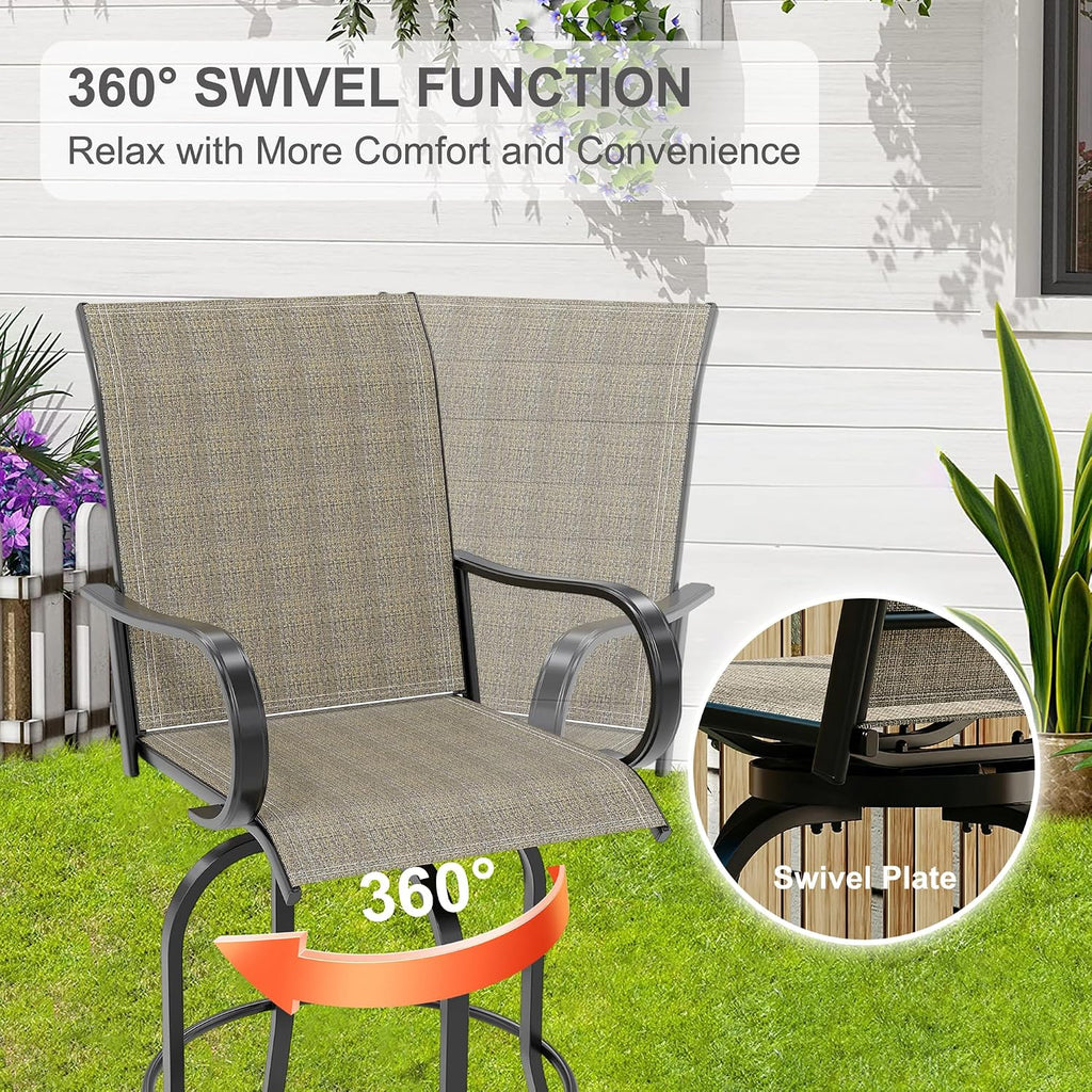 Outdoor Swivel Bar Stools Set of 2, Bar Height Patio Chairs with High Back & Armrest, All-Weather Textilene Fabric 360° Swivel Tall Barstools for Patio, Deck, Backyard, Garden