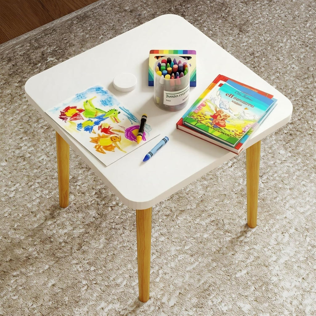 Funecy Square End Table Low Table with 4 Solid Wood Sturdy Legs,Floor Table Desk for Sitting on The Floor,20"(L) x 20"(W) x 20"(H),Living Room/Toy Room Furniture,Rental House Furniture(White)