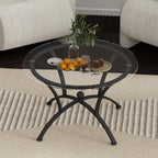3 Tempered Glass Coffee Table Set, Decor Coffee Table Round End Side Table with Sturdy Construction for Living Room (Rustic Black)