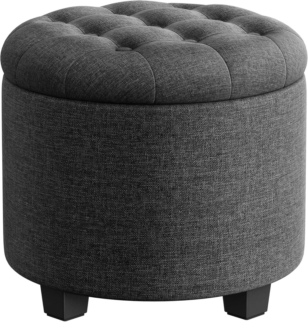 SONGMICS Round Ottoman, Ottoman with Storage, 17.7 Dia. x 17.5 H Inches Foot Rest with Legs, Load up to 330 lb, for Living Room, Bedroom, Dark Gray ULOM011G01