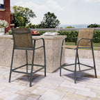 Pellebant 28.7" Outdoor Bar Stools Set of 2, Metal Patio Barstools with Back & Armrest, All-Weather Textilene Bar Height Chairs for Patio, Garden, Balcony, Brown