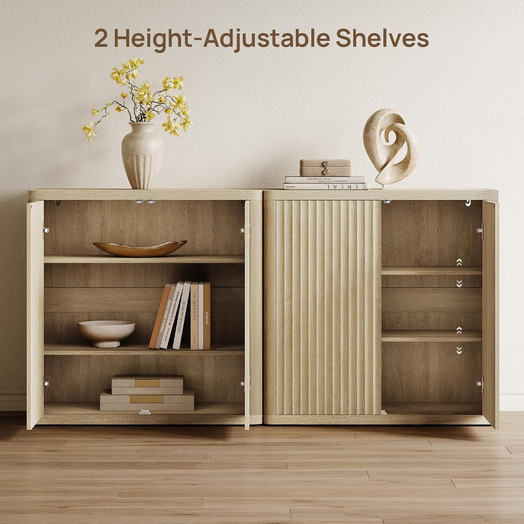 SICOTAS Buffet Cabinet with Storage Sideboard Accent Modern Credenza with Doors & Shelves Fluted 34.6" Tall Media Console Mid Century Coffee Bar Table for Living Room Kitchen Dining Room Hallway