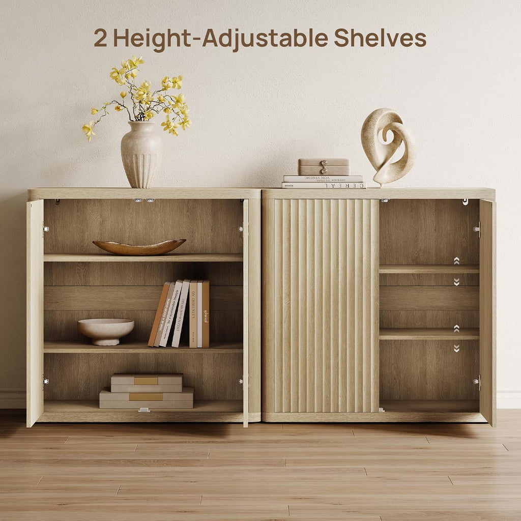 SICOTAS Buffet Cabinet with Storage Sideboard Accent Modern Credenza with Doors & Shelves Fluted 34.6" Tall Media Console Mid Century Coffee Bar Table for Living Room Kitchen Dining Room Hallway